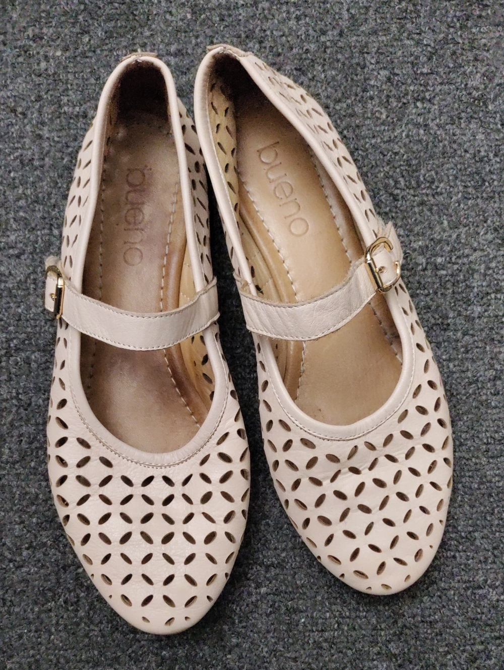 Bueno Taupe Perforated Mary Jane Flats with Buckle
